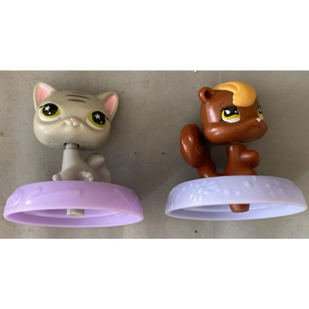 LPS Littlest Pet Shop Lot Short Hair Cat Grey Star Eyes & Squirrel Deco Figures